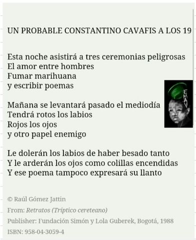 Homenaje del gran poeta colombiano Raúl Gómez Jattin a Constantino K, al amor sin distinción de genero y a su eterna musa: la marihuana!